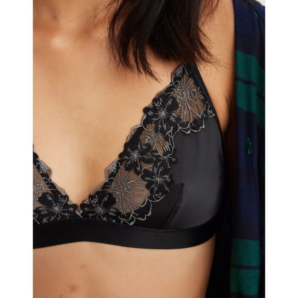 Aerie NWT Shine Embroidered Triangle Bralette in True Black size Medium - Picture 9 of 9